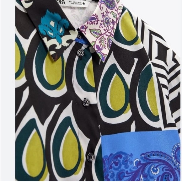 ZARA PATCHWORK BLOUSE WITH KNOT. Size Small. - Picture 9 of 9